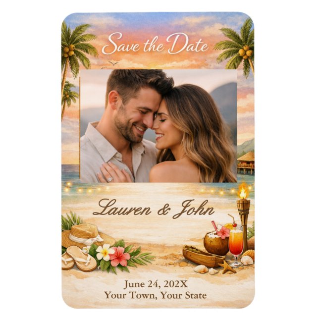 Tropical Breeze Photo Save The Date Wedding Magnet (Vertical)