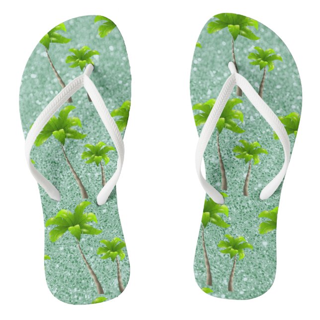 Tropical Breeze Soft Green Palm Trees Thongs (Footbed)