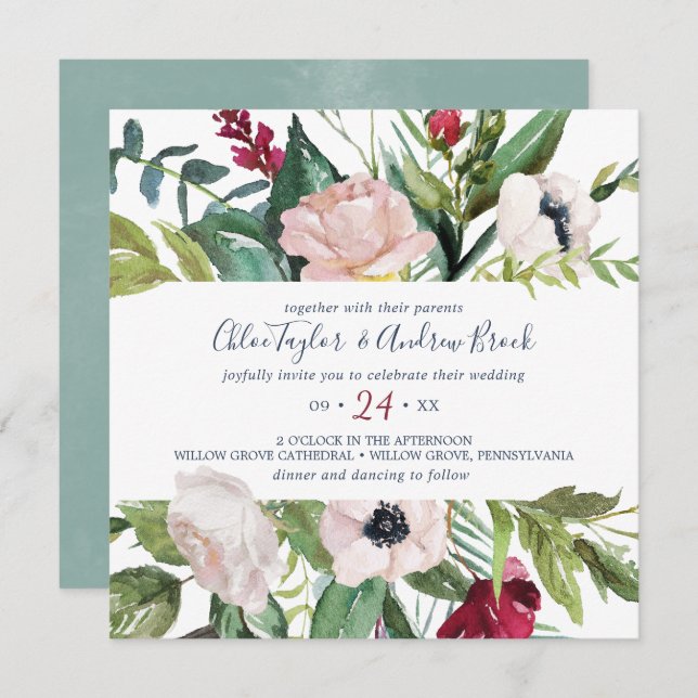 Tropical Breeze Square Wedding Invitation (Front/Back)