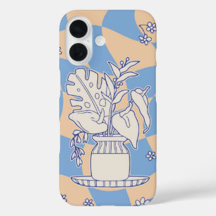 Tropical Breeze Vase Blue & Peach Botanical iPhone 16 Case