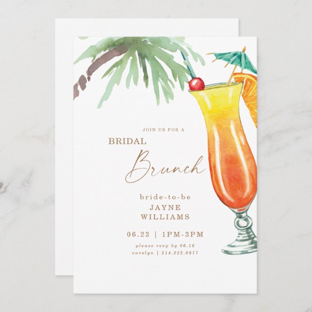 Tropical Bridal Brunch Colourful  Invitation (Front/Back)