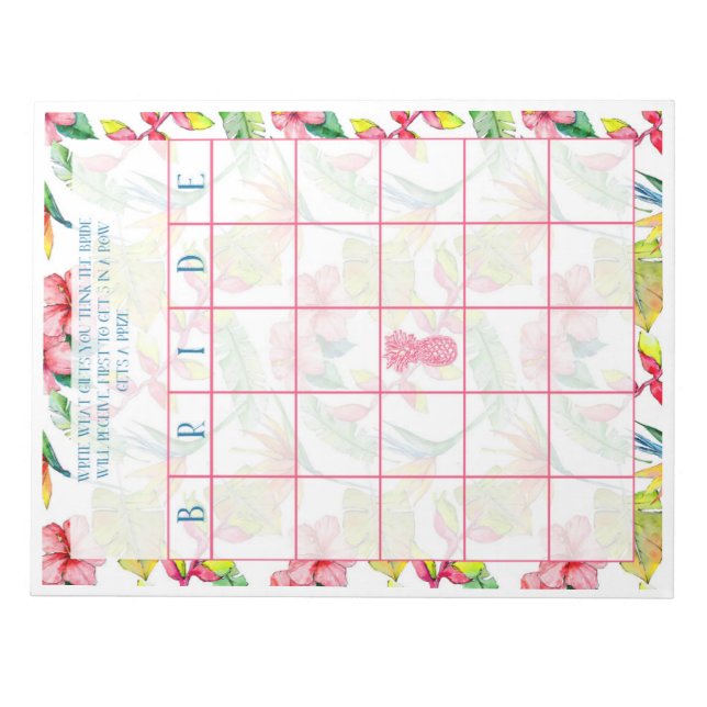 Tropical Bridal Shower Bingo Notepad (Front)