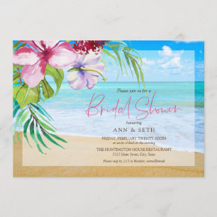 Tropical Bridal Shower Floral Beach Invitation