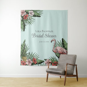 Tropical Bridal Shower Floral Flamingo Backdrop Tapestry