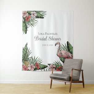 Tropical Bridal Shower Floral Flamingo Backdrop Tapestry