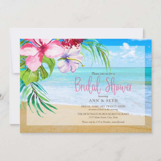 Tropical Bridal Shower Floral Ocean Beach Invitation (Front)