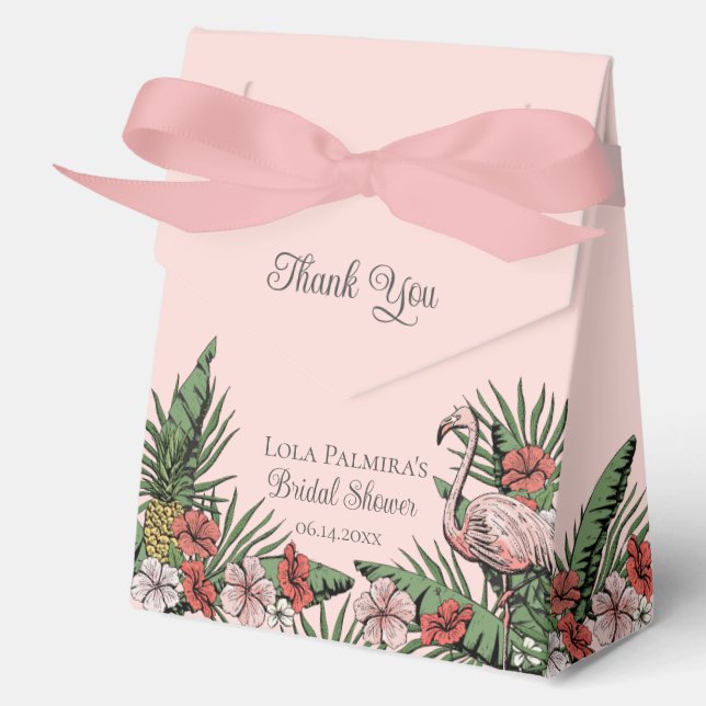 Tropical Bridal Shower Floral Pink Flamingo Favour Box (Front)
