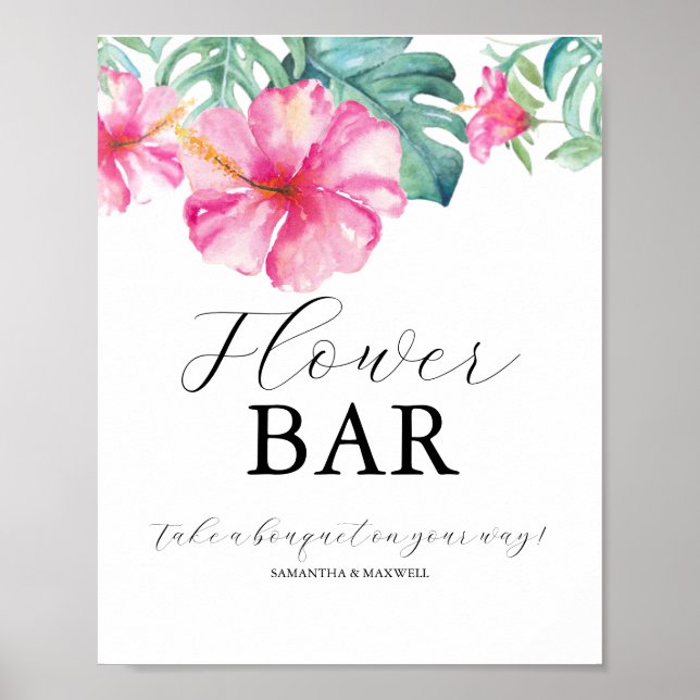 Tropical Bridal Shower Flower Bar Sign (Front)