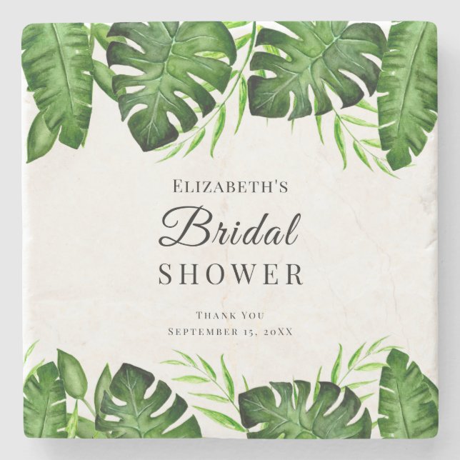 Tropical Bridal Shower Greenery Custom Favour Stone Coaster (Front)