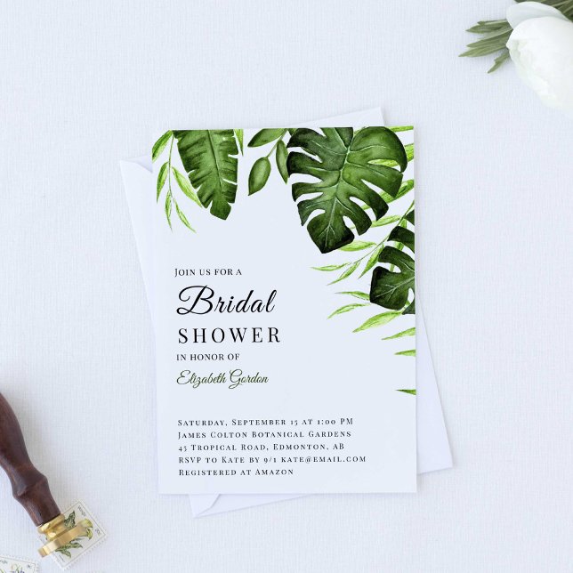 Tropical Bridal Shower Jungle Leaves Botanical Invitation (Creator Uploaded)