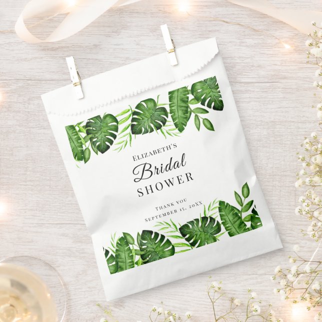 Tropical Bridal Shower Jungle Watercolor Greenery Favour Bag (Clipped)