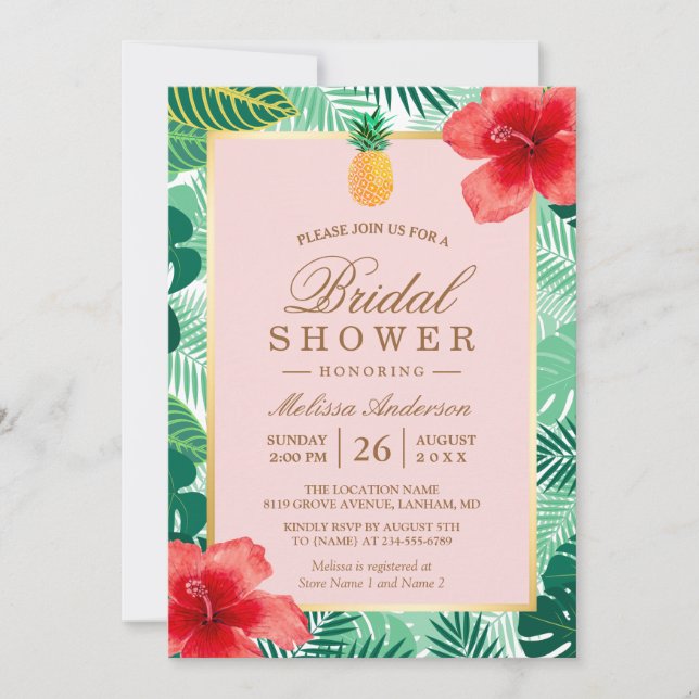 Tropical Bridal Shower | Pineapple Blush Pink Invitation (Front)