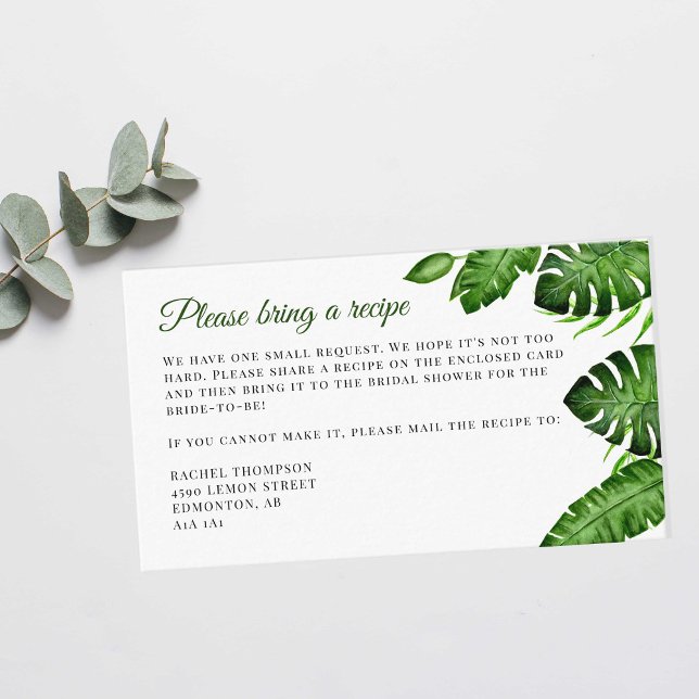 Tropical Bridal Shower Recipe Request Card  (Creator Uploaded)