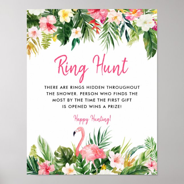 Tropical Bridal Shower Ring Hunt Game Cards Poster (Front)