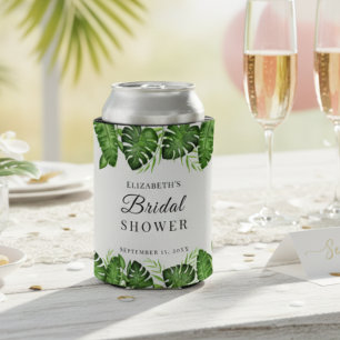 Tropical Bridal Shower Watercolor Greenery  Can Cooler