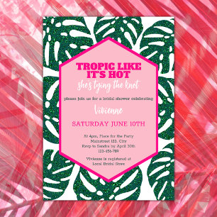 Tropical Bridal Shower Wild Pink Glitter Monstera Invitation