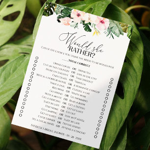 Tropical bridal shower Would She Rather Game card