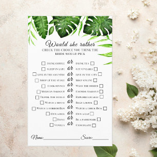 Tropical Bridal Shower Would she rather Game Green