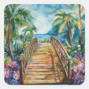 Tropical Bridge Square Sticker