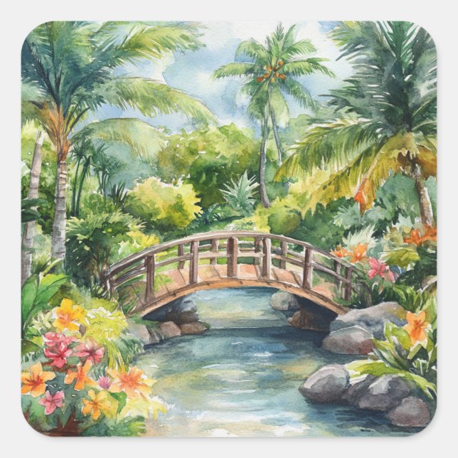 Tropical Bridge Square Sticker (Front)