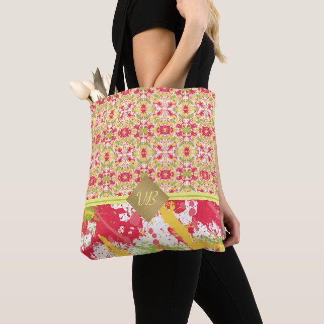 Tropical Bright Paint Splatter Tote Bag (Close Up)