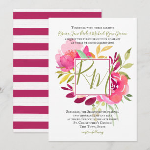Tropical Brights Rose Square Frame Monogram Invitation