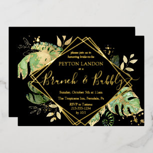 Tropical Brunch Bubbly Bridal Shower Black & Gold 