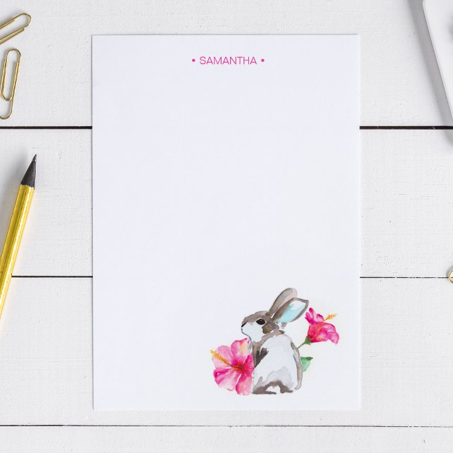 Tropical Bunny Watercolor Note Card (Creator Uploaded)