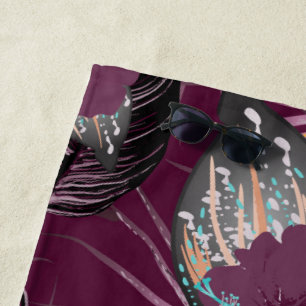 Tropical Burgundy Hibiscus Floral Beach Towel