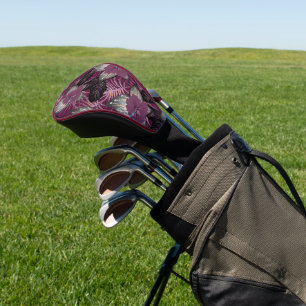 Tropical Burgundy Hibiscus Floral Golf Head Cover