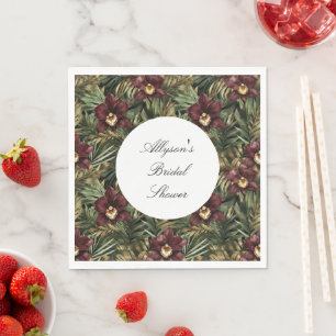 Tropical Burgundy Red Orchid Floral Bridal Shower Napkin