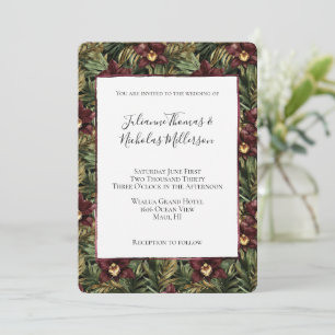 Tropical Burgundy Red Orchid Floral Wedding Invitation