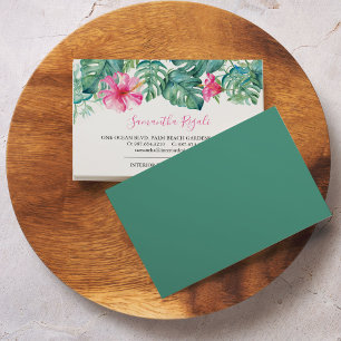 Tropical Business Cards with Watercolor Hibiscus.