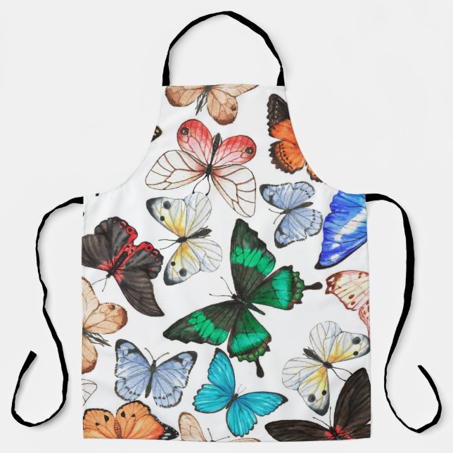 Tropical butterflies: colourful watercolor pattern apron (Front)