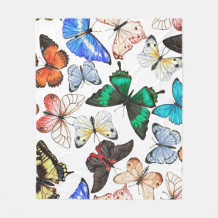 Tropical butterflies: colourful watercolor pattern fleece blanket