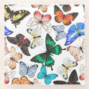 Tropical butterflies: colourful watercolor pattern glass coaster