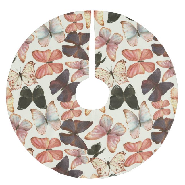 Tropical Butterflies: Watercolor Seamless Pattern. Brushed Polyester Tree Skirt (Front)