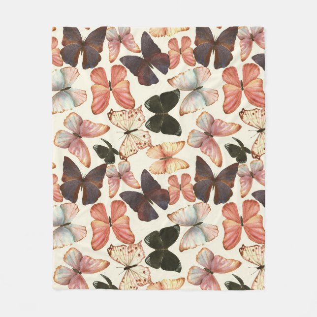 Tropical Butterflies: Watercolor Seamless Pattern. Fleece Blanket (Front)