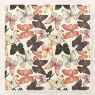 Tropical Butterflies: Watercolor Seamless Pattern. Glass Coaster
