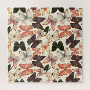 Tropical Butterflies: Watercolor Seamless Pattern. Jigsaw Puzzle
