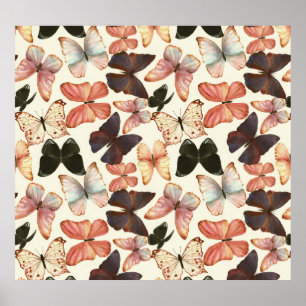 Tropical Butterflies: Watercolor Seamless Pattern. Poster