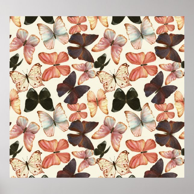 Tropical Butterflies: Watercolor Seamless Pattern. Poster (Front)