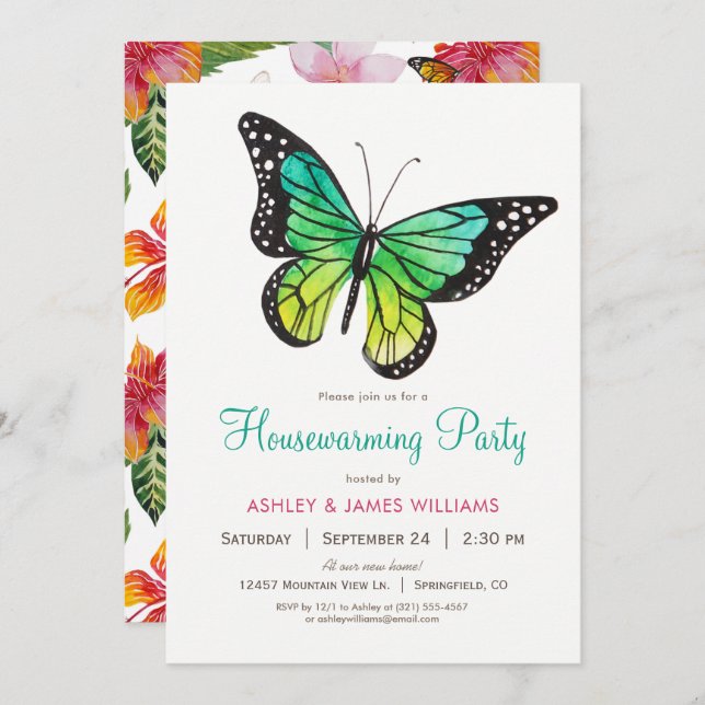Tropical Butterfly Housewarming Party Invitation (Front/Back)