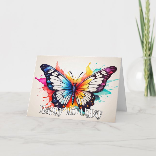 Tropical Butterfly Illustration Happy Birthday Card (Front)