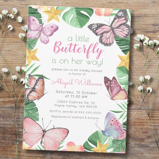 Tropical Butterfly on her way - Girl Baby Shower Invitation (Creator Uploaded)