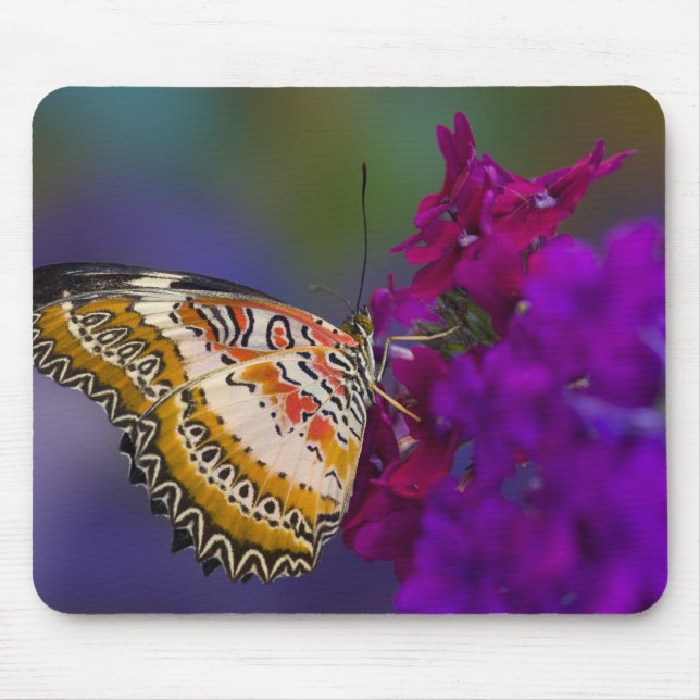 Tropical Butterfly on Purple Flowers Mouse Pad (Front)