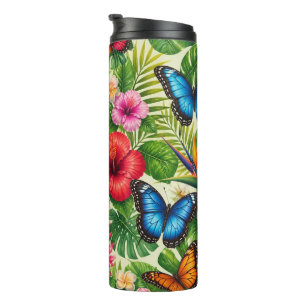 Tropical Butterfly Pattern Thermal Tumbler