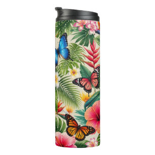Tropical Butterfly Pattern Thermal Tumbler