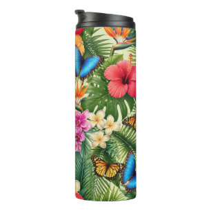 Tropical Butterfly Pattern Thermal Tumbler