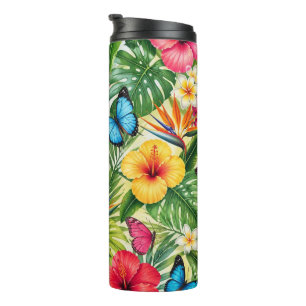 Tropical Butterfly Pattern Thermal Tumbler